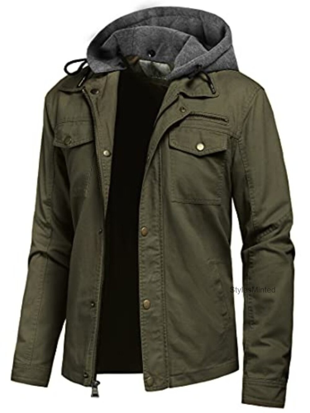 Men's Canvas Cotton Military Field Jacket Removable Hood